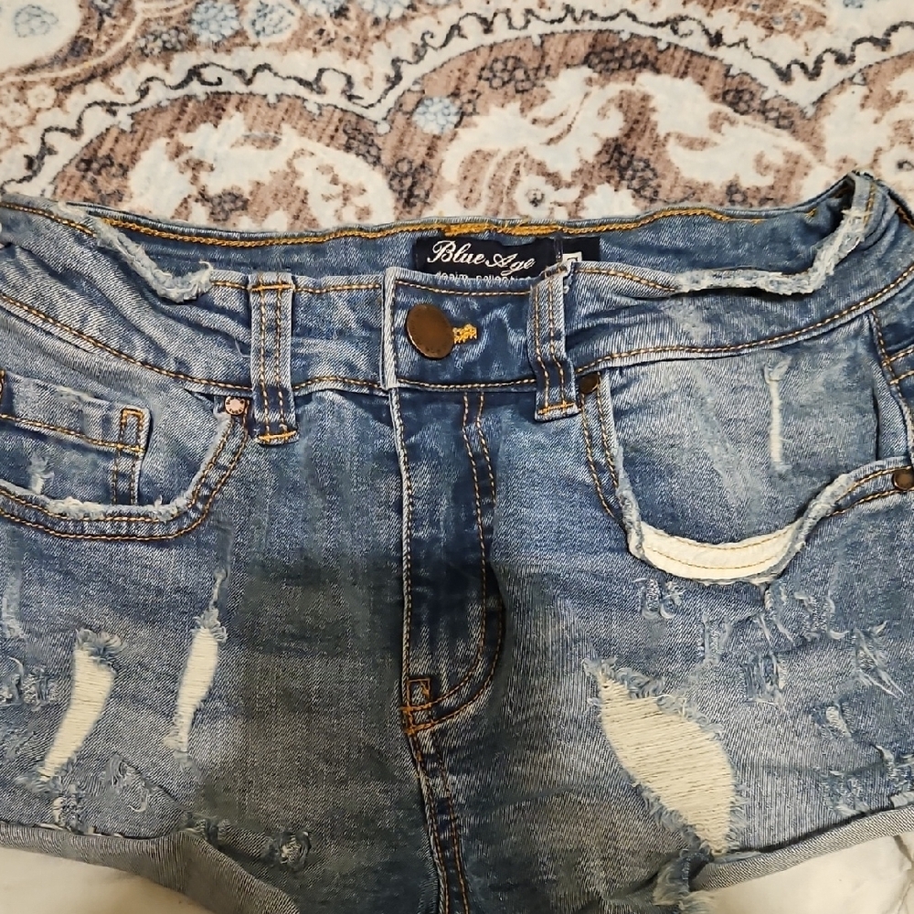 Blue Distressed Jean Shorts - Picture 2 of 7